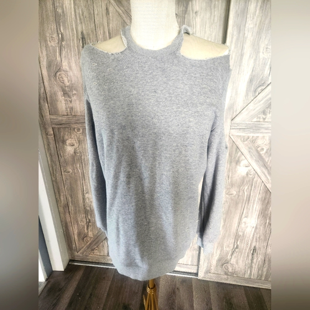 Distressed Cold Shoulder Gray Boutique Women's Sweatshirt